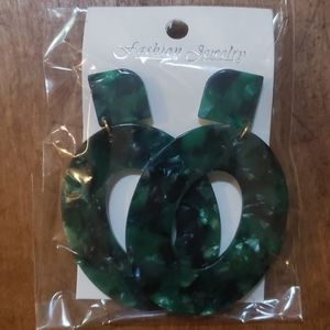 Green Tortoise Shell Acrylic Drop Stud Earings
